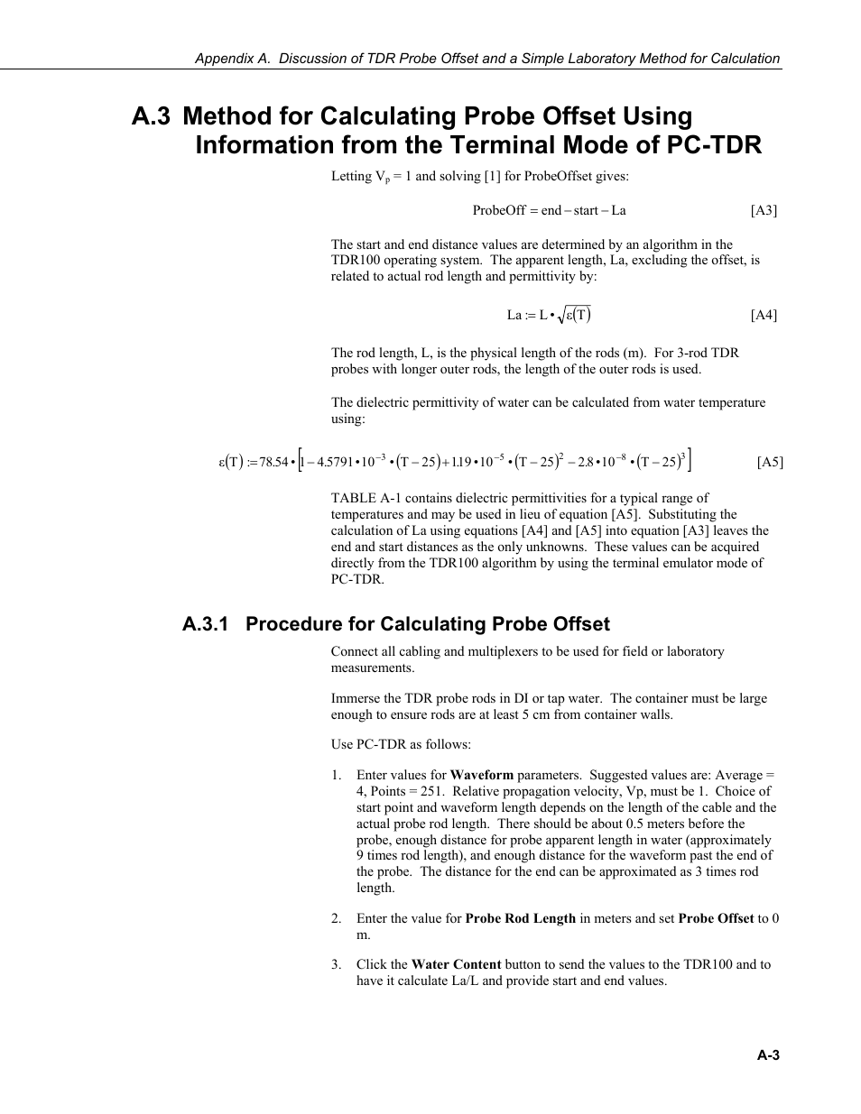 A.3.1 procedure for calculating probe offset, A.3.1 | Campbell Scientific TDR Probes CS605, CS610, CS630, CS635, CS640, CS645 User Manual | Page 17 / 28