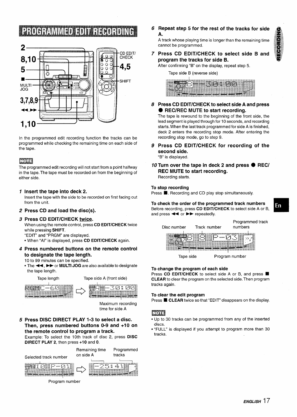 Programmed edit recording | Aiwa NSX-A555 User Manual | Page 17 / 68