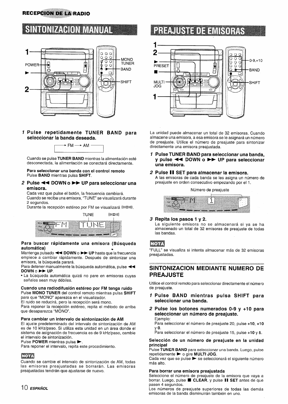 Para cambiar un intervaio de sintonización de am, Sintonizacion mediante numero de preajuste, Tòh5 | Aiwa NSX-A555 User Manual | Page 32 / 68