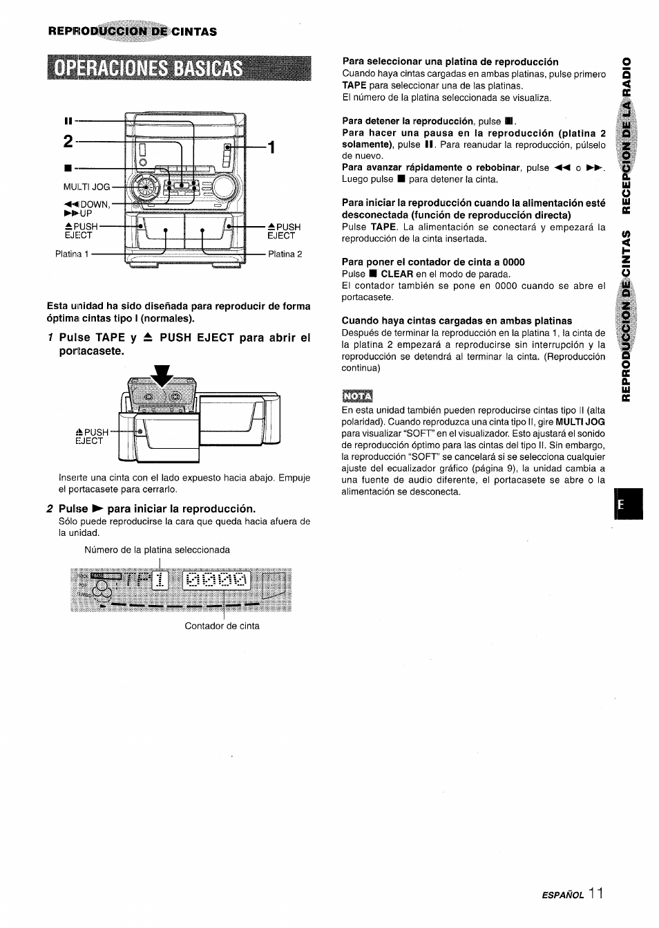 2 pulse ^ para iniciar la reproducción, Para seleccionar una platina de reproducción, Para detener la reproducción, pulse hi | Cuando haya cintas cargadas en ambas platinas, Oc <a | Aiwa NSX-A555 User Manual | Page 33 / 68