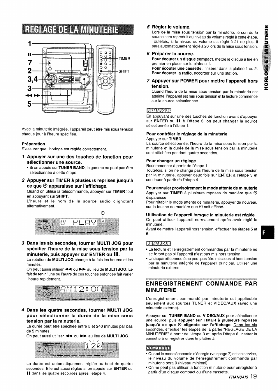 Reglage de la minuteri, Préparation, Pour changer un réglage | Enregistrement, Minuterie, Commande par, Enregistrement minuterie commande par | Aiwa NSX-A555 User Manual | Page 63 / 68