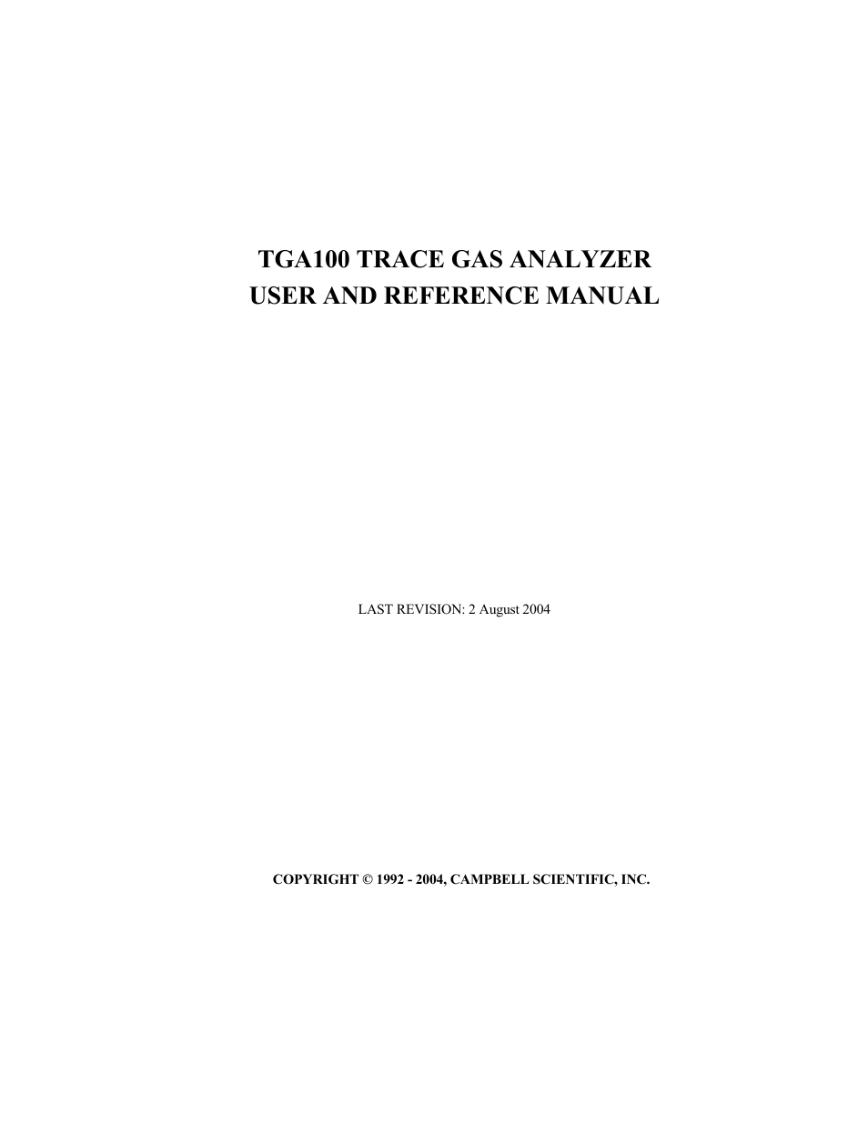 Campbell Scientific TGA100 Trace Gas Analyzer Manual User Manual | 115 pages