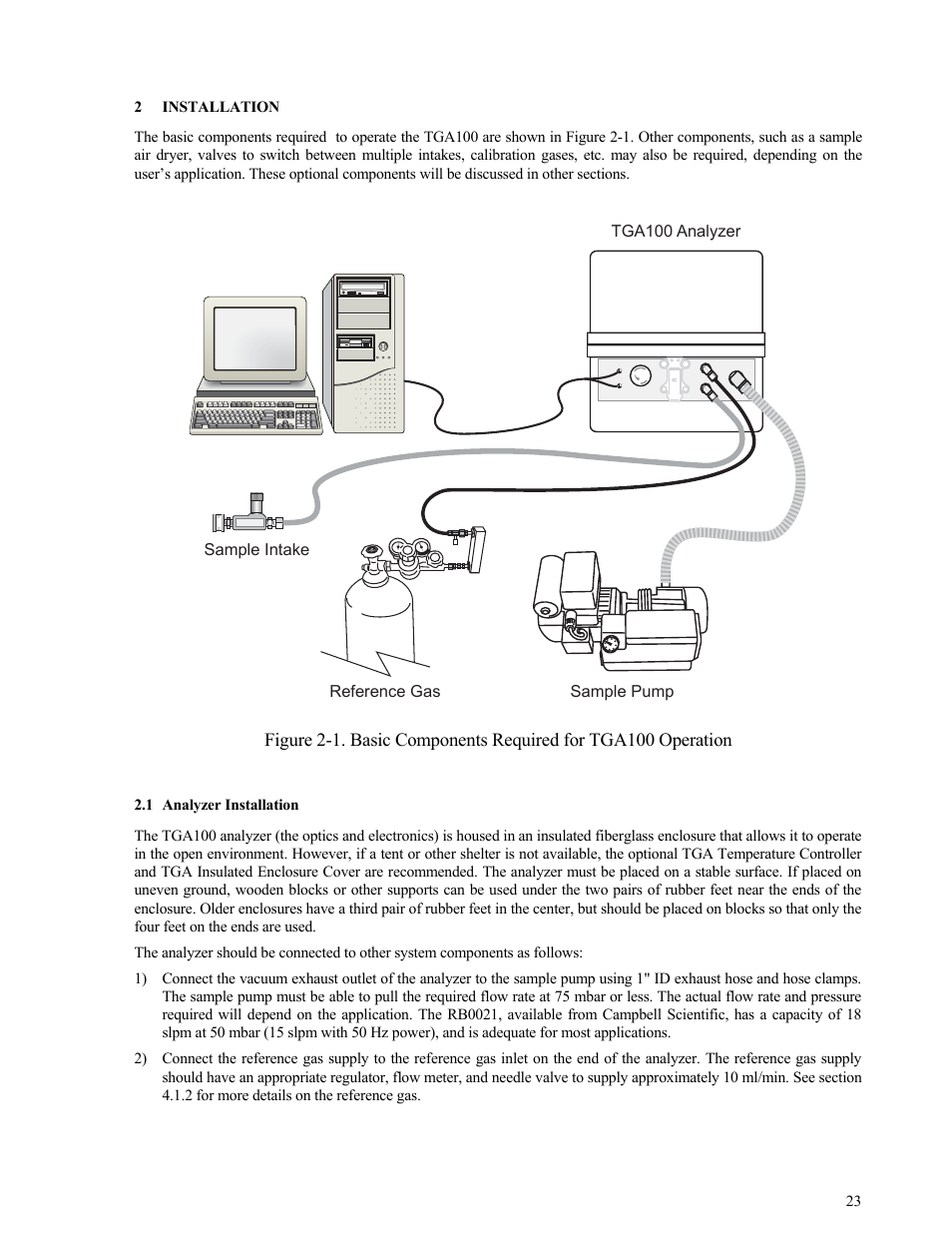 Installation, Analyzer installation, 2 installation 23 | Analyzer installation 23 | Campbell Scientific TGA100 Trace Gas Analyzer Manual User Manual | Page 23 / 115
