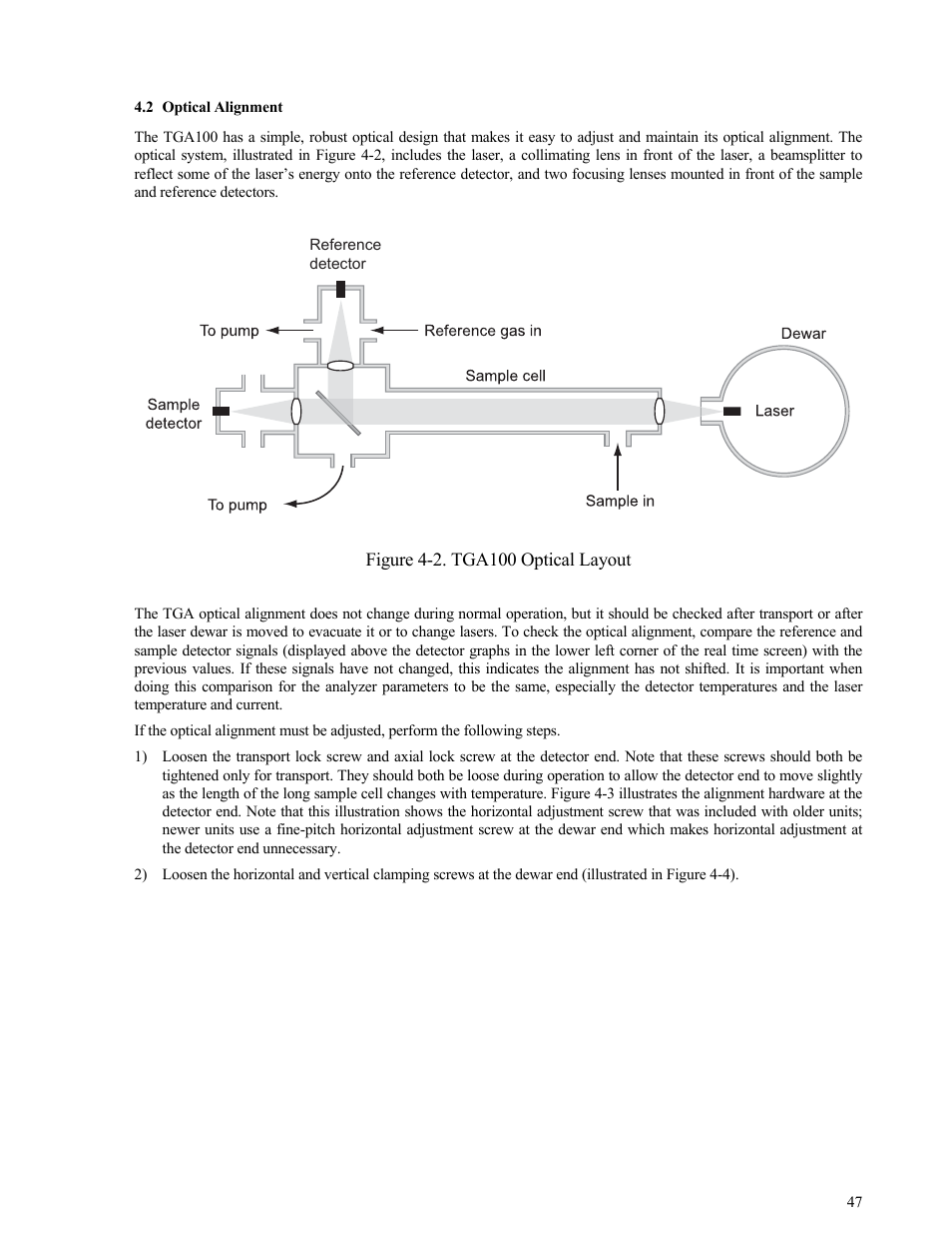 Optical alignment, Optical alignment 47, Ent (see section 4.2) | Campbell Scientific TGA100 Trace Gas Analyzer Manual User Manual | Page 47 / 115