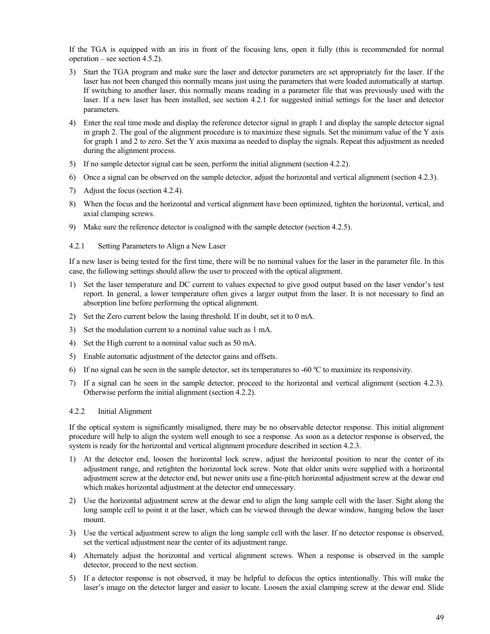 Setting parameters to align a new laser, Initial alignment, Setting parameters to align a new laser 49 | Initial alignment 49 | Campbell Scientific TGA100 Trace Gas Analyzer Manual User Manual | Page 49 / 115