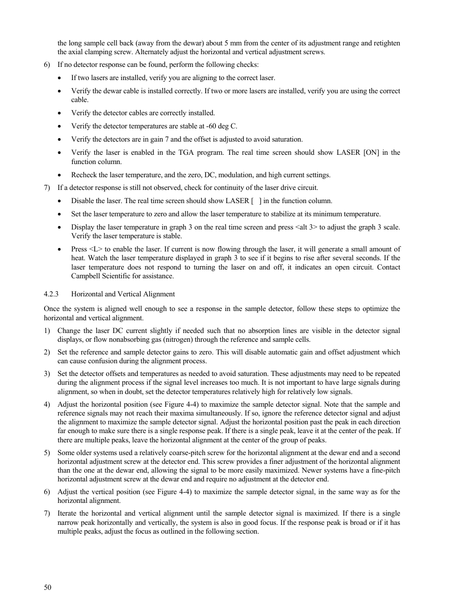 Horizontal and vertical alignment, Horizontal and vertical alignment 50, On 4.2.3) | Ent (section 4.2.3), On 4.2.3 | Campbell Scientific TGA100 Trace Gas Analyzer Manual User Manual | Page 50 / 115