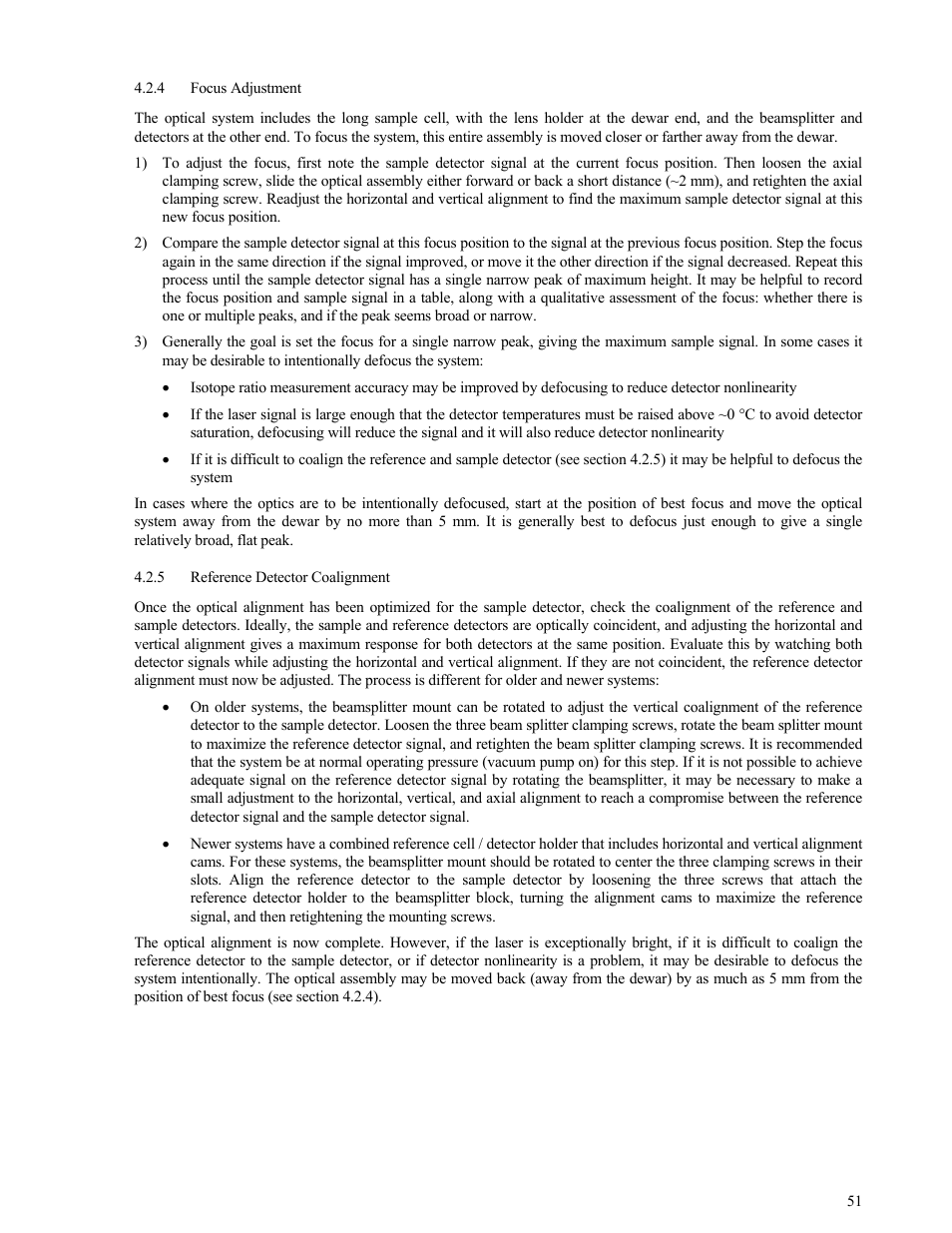 Focus adjustment, Reference detector coalignment, Focus adjustment 51 | On 4.2.4), On 4.2.5) | Campbell Scientific TGA100 Trace Gas Analyzer Manual User Manual | Page 51 / 115