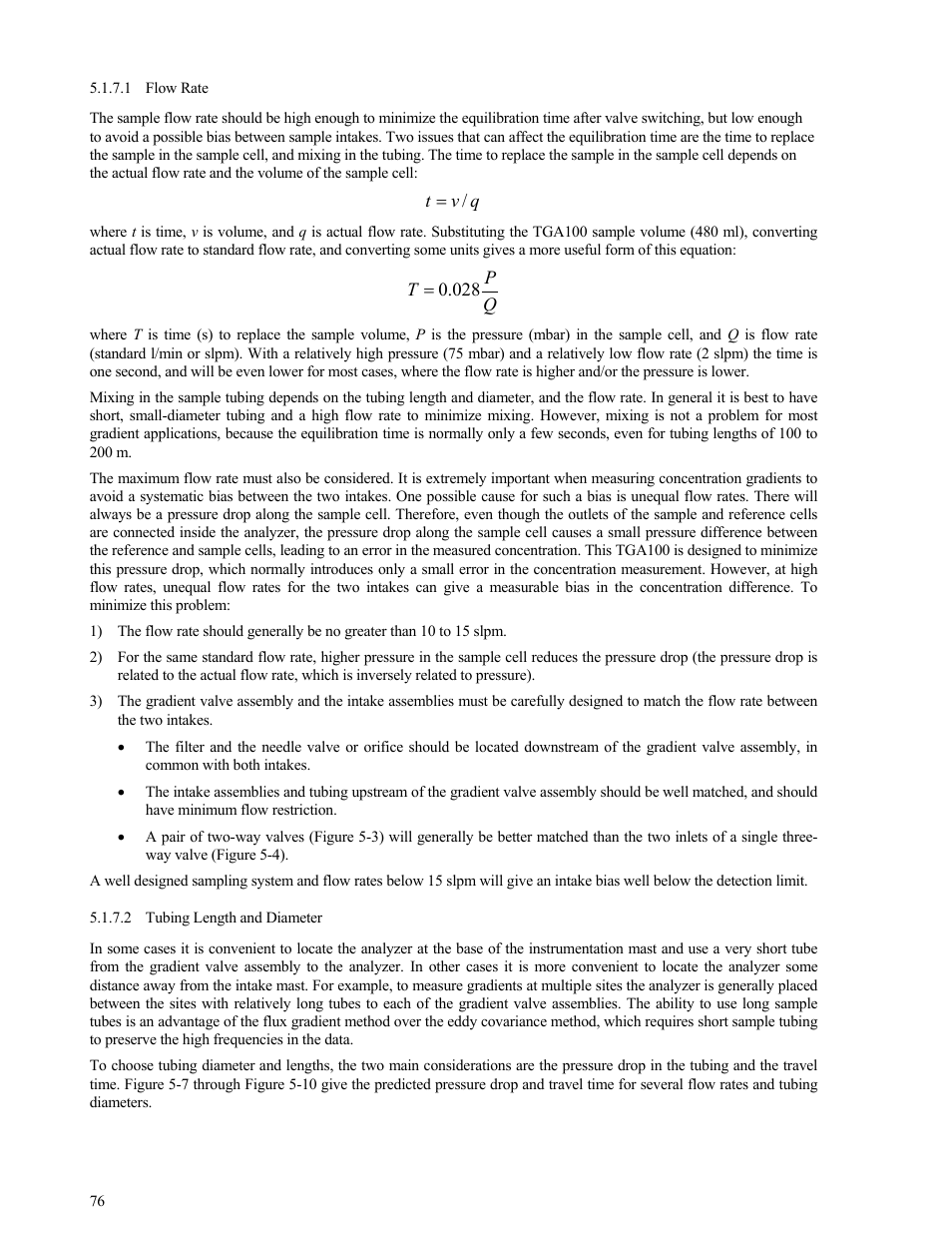 Flow rate, Tubing length and diameter | Campbell Scientific TGA100 Trace Gas Analyzer Manual User Manual | Page 76 / 115