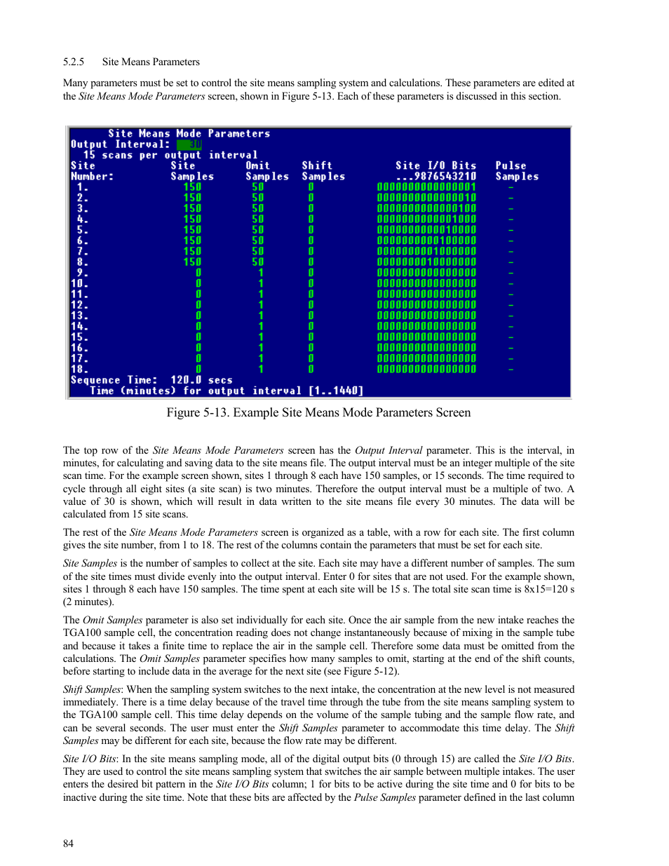 Site means parameters, Site means parameters 84, Figure 5-13 | Campbell Scientific TGA100 Trace Gas Analyzer Manual User Manual | Page 84 / 115