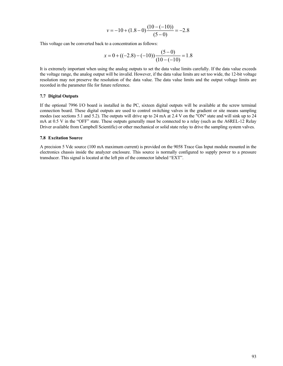 Digital outputs, Excitation source, Digital outputs 93 | Campbell Scientific TGA100 Trace Gas Analyzer Manual User Manual | Page 93 / 115