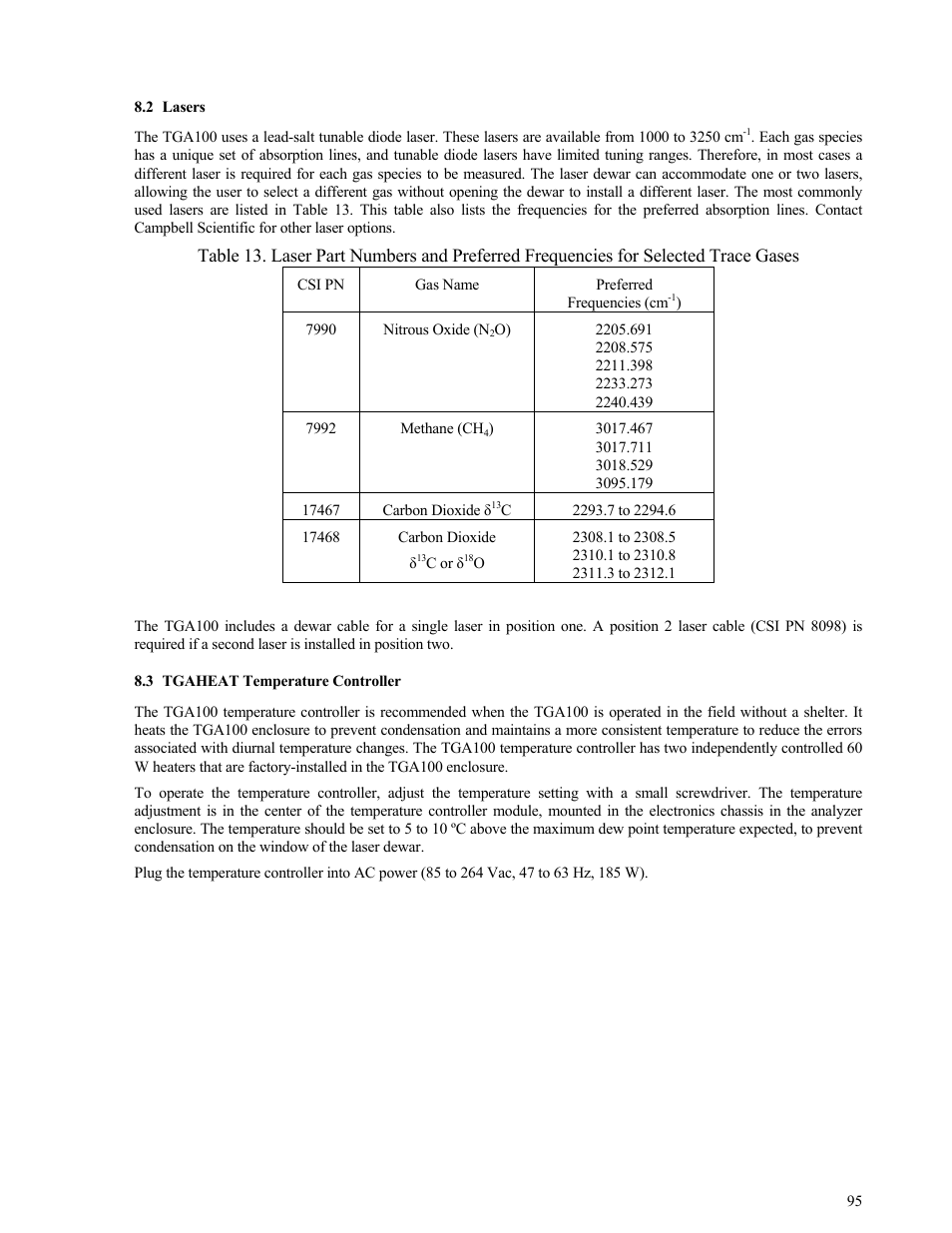 Lasers, Tgaheat temperature controller, Lasers 95 | Tgaheat temperature controller 95 | Campbell Scientific TGA100 Trace Gas Analyzer Manual User Manual | Page 95 / 115
