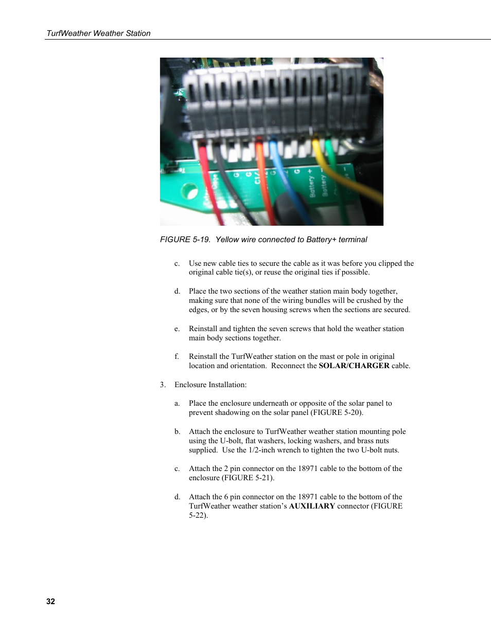 19. yellow wire connected to battery+ terminal | Campbell Scientific TurfWeather Weather Station User Manual | Page 42 / 76