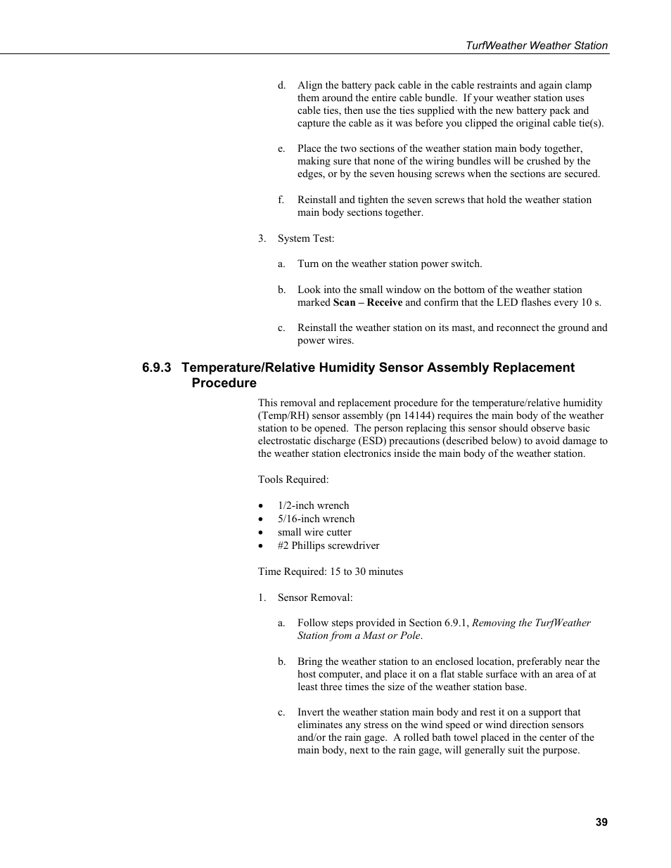 Temperature/relative humidity sensor assembly, Replacement procedure | Campbell Scientific TurfWeather Weather Station User Manual | Page 49 / 76