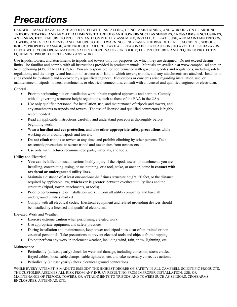 Precautions | Campbell Scientific TurfWeather Weather Station User Manual | Page 5 / 76