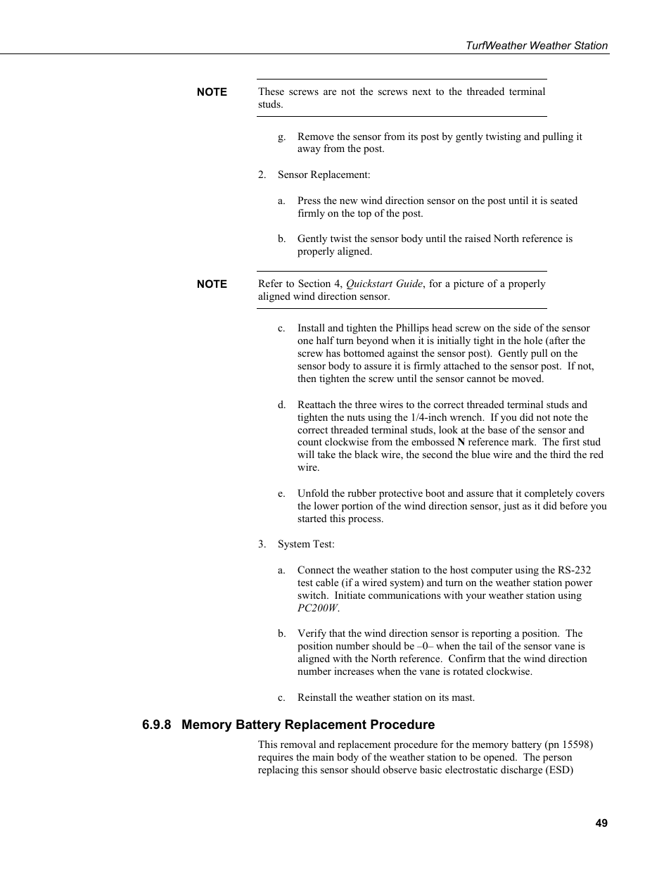 8 memory battery replacement procedure, Memory battery replacement procedure | Campbell Scientific TurfWeather Weather Station User Manual | Page 59 / 76