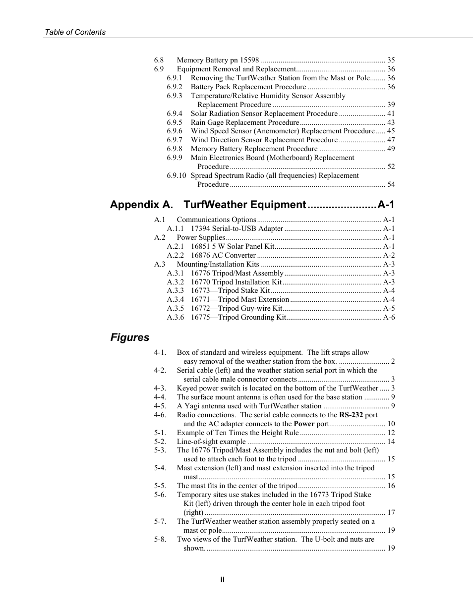 Appendix a, Turfweather equipment ....................... a-1, Figures | Campbell Scientific TurfWeather Weather Station User Manual | Page 8 / 76