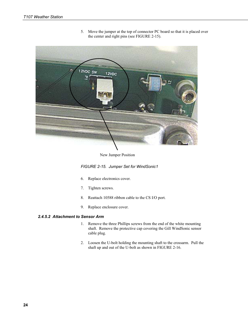2 attachment to sensor arm, Attachment to sensor arm, 15. jumper set for windsonic1 | Campbell Scientific T.Weather T107 Toro Weather Station User Manual | Page 32 / 106