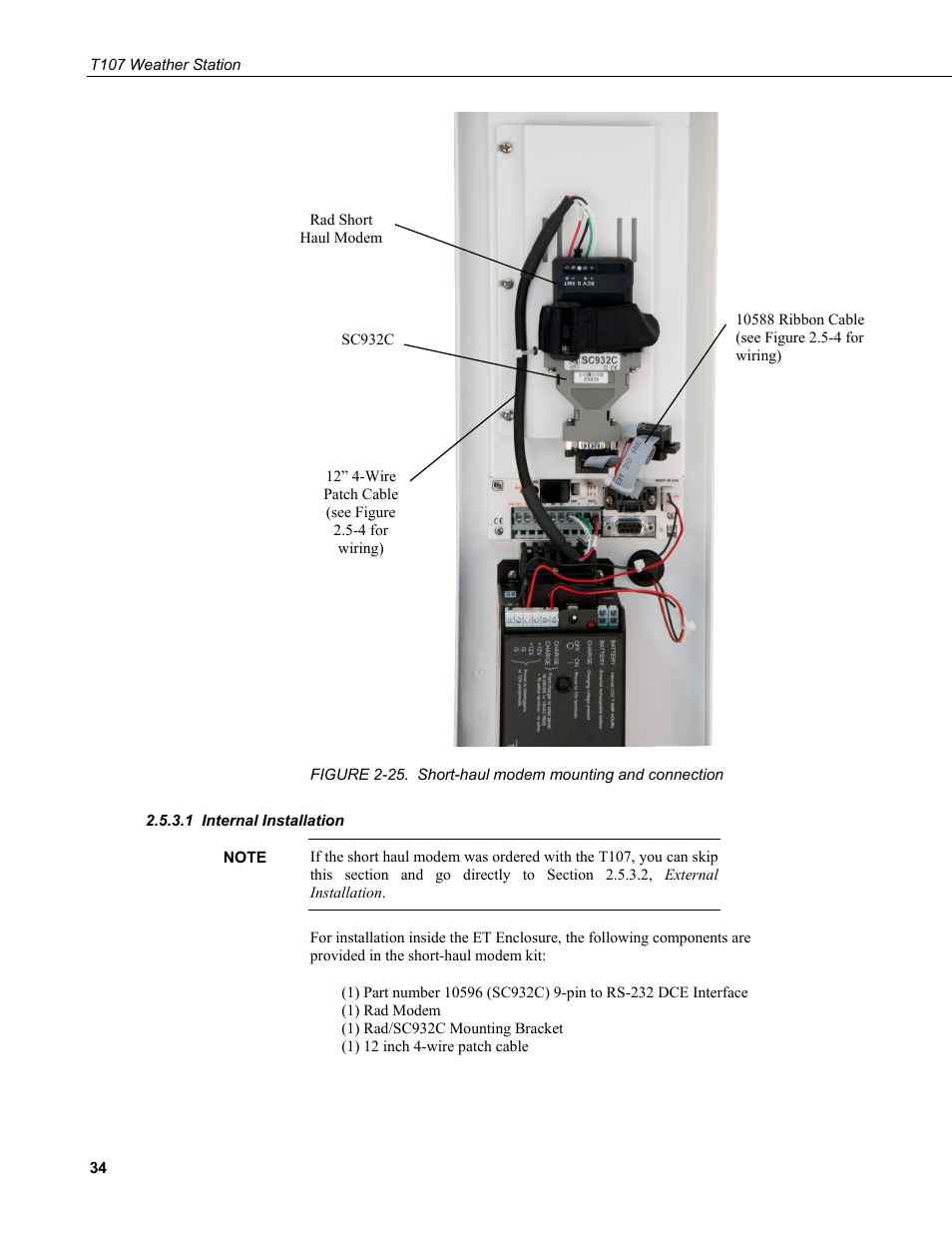 1 internal installation, Internal installation, 25. short-haul modem mounting and connection | Campbell Scientific T.Weather T107 Toro Weather Station User Manual | Page 42 / 106