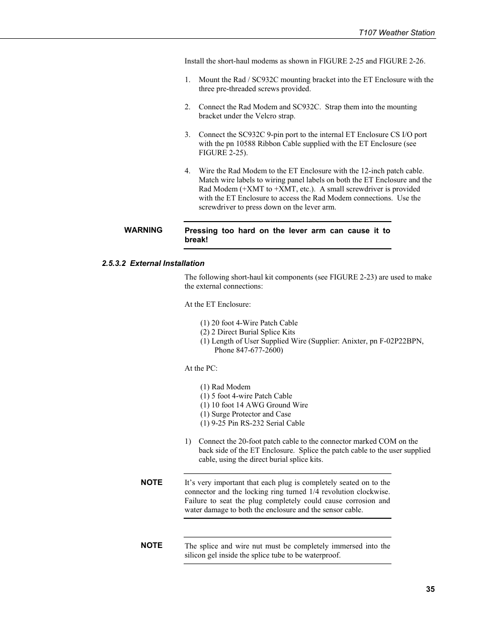 2 external installation, External installation | Campbell Scientific T.Weather T107 Toro Weather Station User Manual | Page 43 / 106