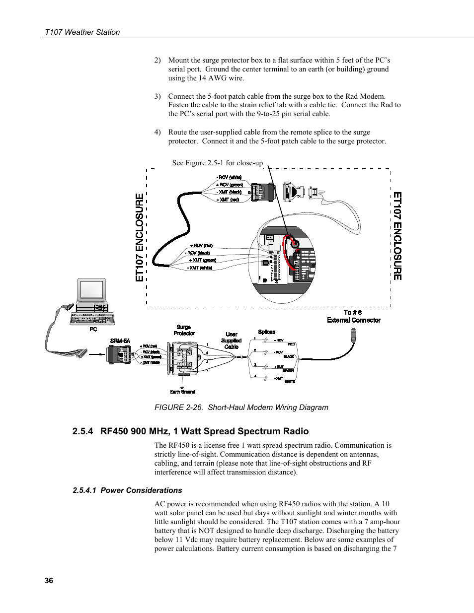 4 rf450 900 mhz, 1 watt spread spectrum radio, 1 power considerations, Rf450 900 mhz, 1 watt spread spectrum radio | Power considerations, 26. short-haul modem wiring diagram, Figure 2-26 | Campbell Scientific T.Weather T107 Toro Weather Station User Manual | Page 44 / 106