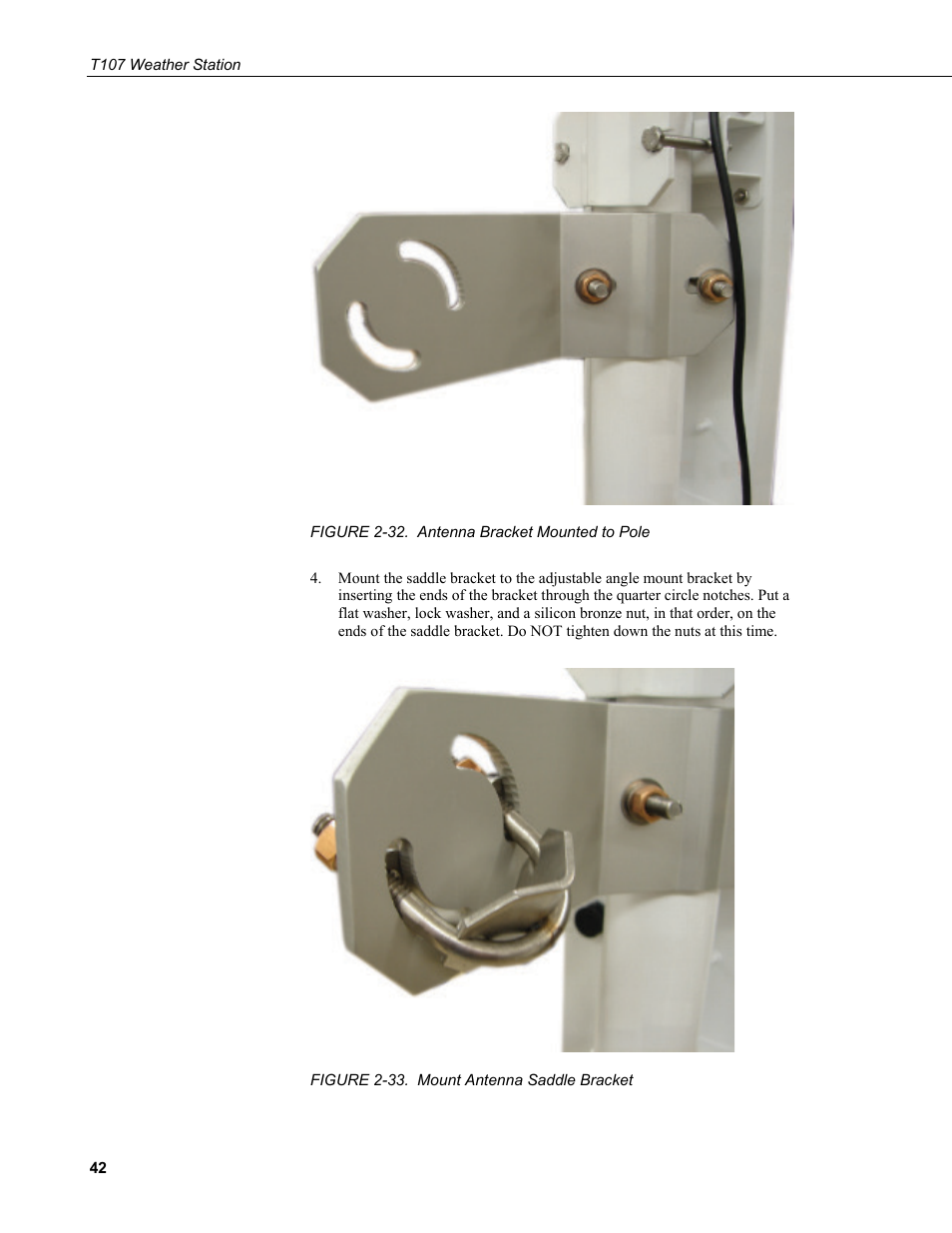 32. antenna bracket mounted to pole, 33. mount antenna saddle bracket | Campbell Scientific T.Weather T107 Toro Weather Station User Manual | Page 50 / 106