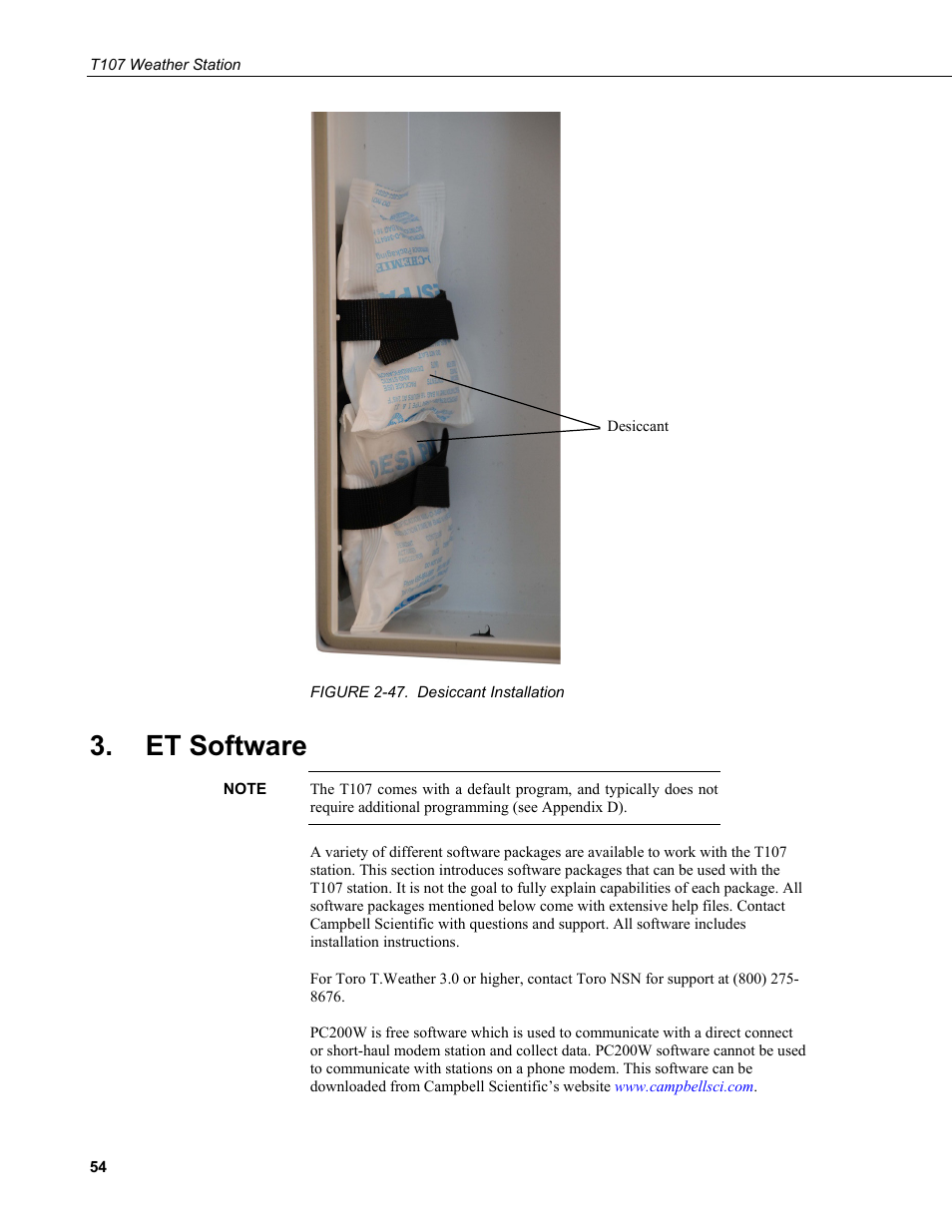 Et software, 47. desiccant installation | Campbell Scientific T.Weather T107 Toro Weather Station User Manual | Page 62 / 106