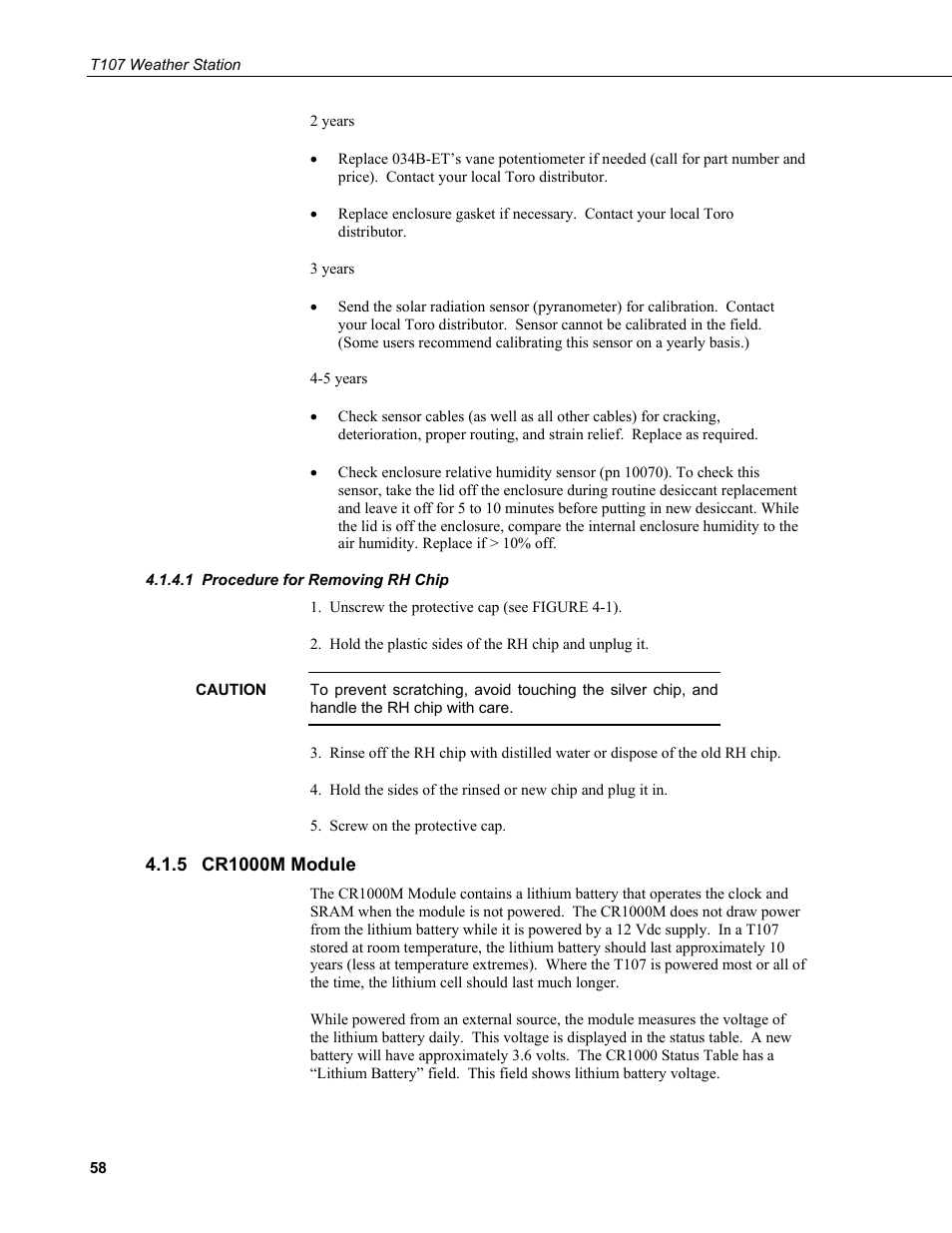 1 procedure for removing rh chip, 5 cr1000m module, Procedure for removing rh chip | Cr1000m module | Campbell Scientific T.Weather T107 Toro Weather Station User Manual | Page 66 / 106