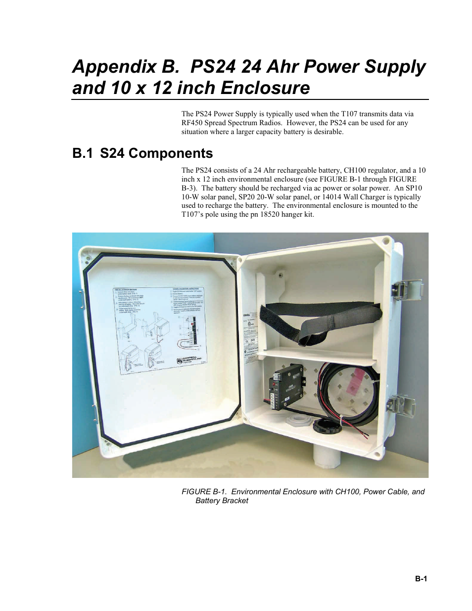 B.1 s24 components, Ps24 24 ahr power supply and 10 x 12 inch, Appendix | Campbell Scientific T.Weather T107 Toro Weather Station User Manual | Page 81 / 106