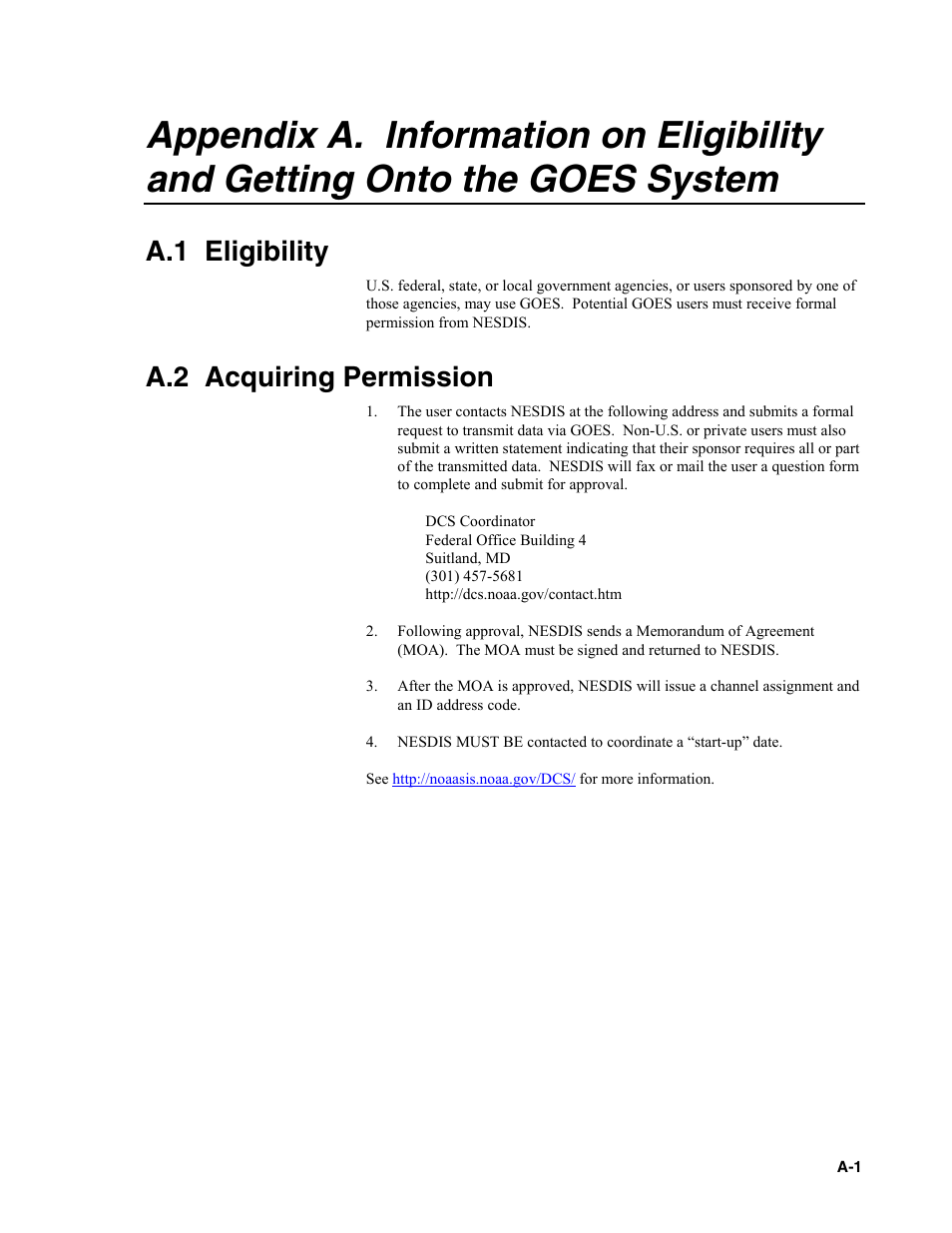 A.1 eligibility, A.2 acquiring permission | Campbell Scientific TX312 High Data Rate GOES Transmitter User Manual | Page 43 / 96