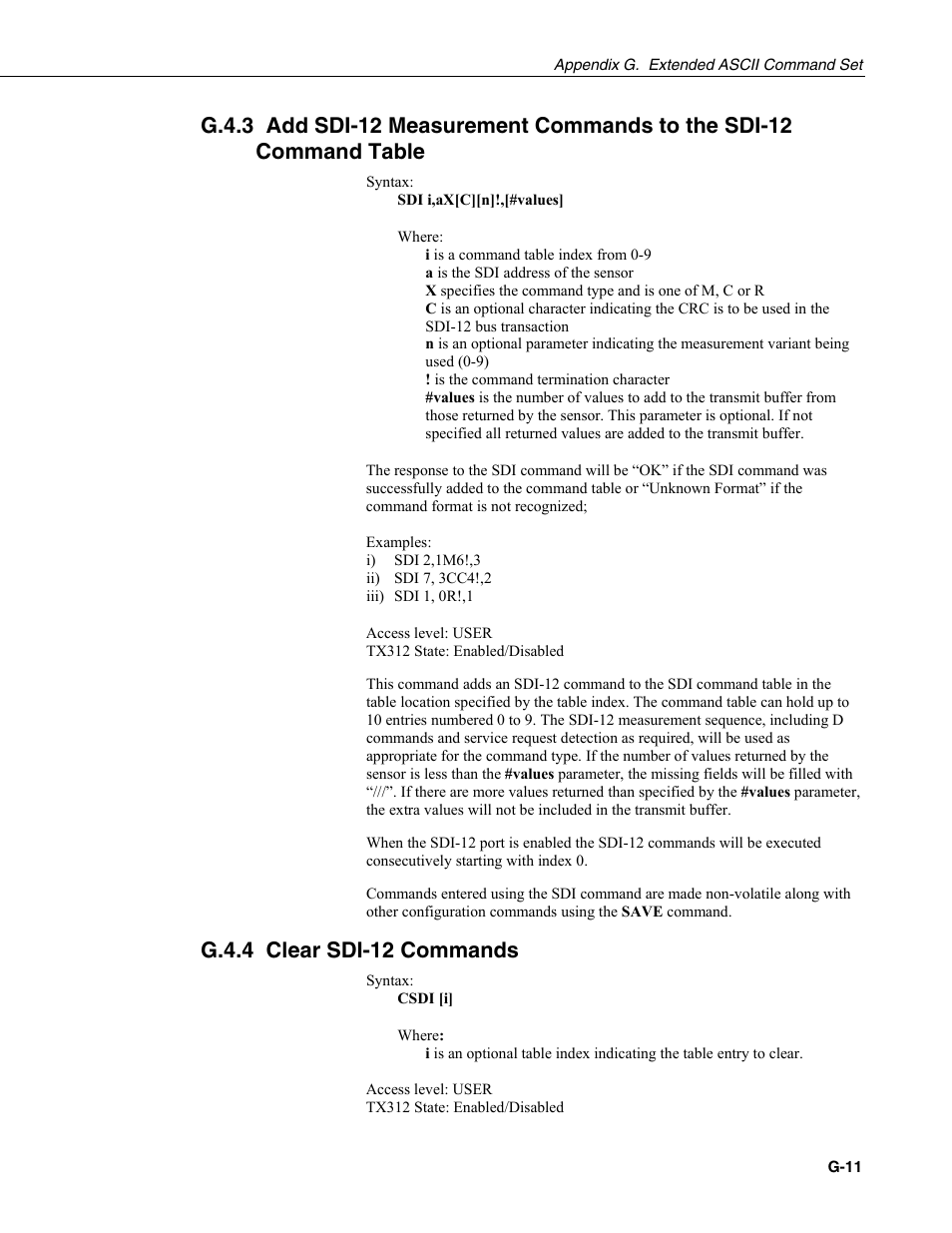 G.4.4 clear sdi-12 commands | Campbell Scientific TX312 High Data Rate GOES Transmitter User Manual | Page 83 / 96