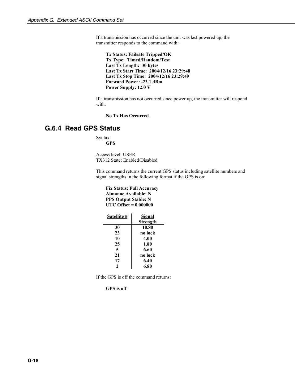 G.6.4 read gps status | Campbell Scientific TX312 High Data Rate GOES Transmitter User Manual | Page 90 / 96