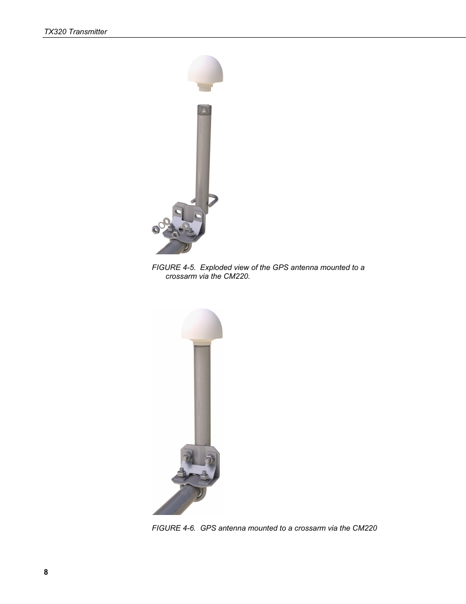 Cm220, 6. gps antenna mounted to a crossarm via the cm220, Figure | Figure 4-5 and figure 4-6 show the | Campbell Scientific TX320 Transmitter User Manual | Page 18 / 80