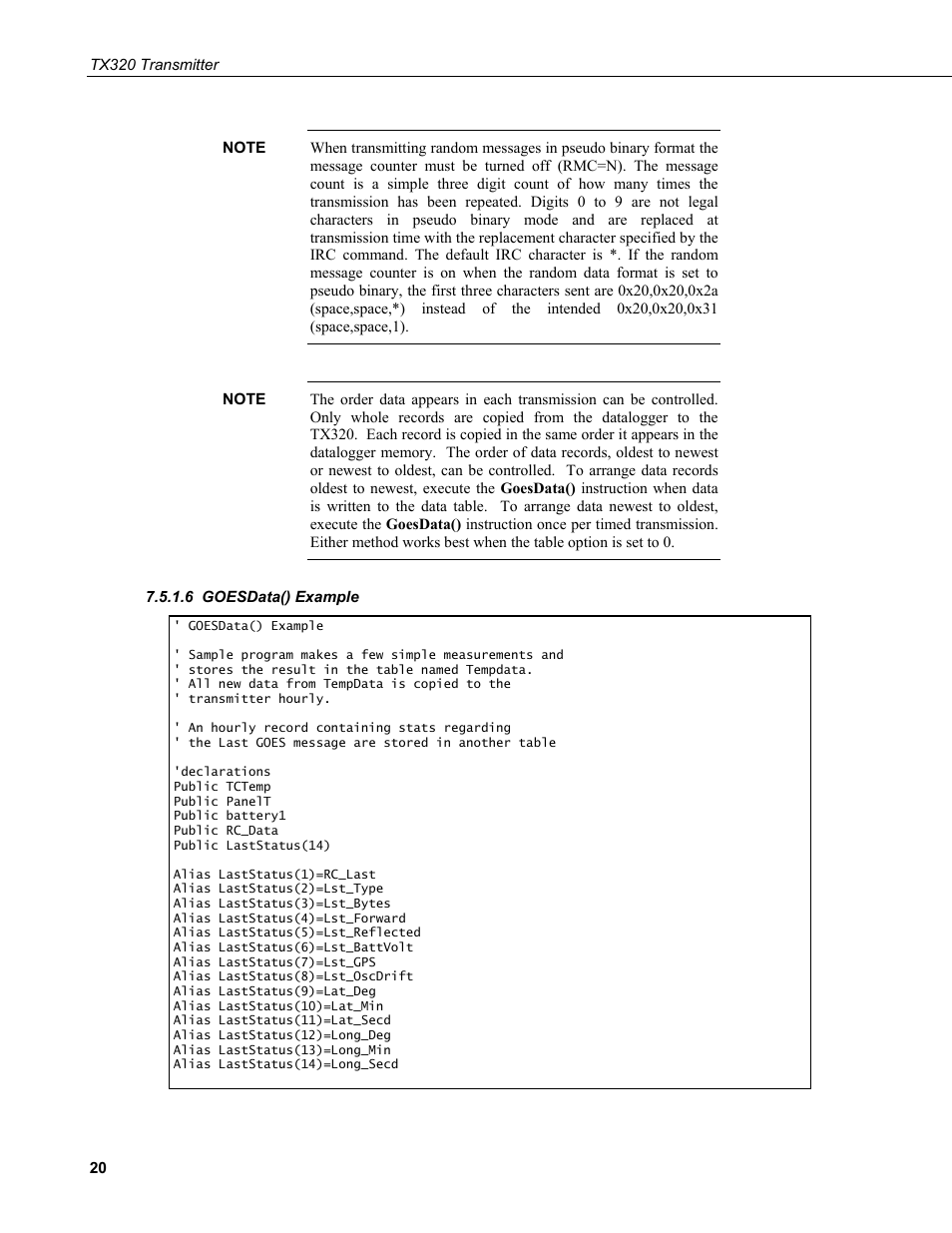 6 goesdata() example, Goesdata() example | Campbell Scientific TX320 Transmitter User Manual | Page 30 / 80