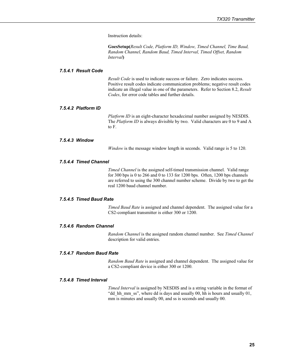 1 result code, 2 platform id, 3 window | 4 timed channel, 5 timed baud rate, 6 random channel, 7 random baud rate, 8 timed interval, Result code, Platform id | Campbell Scientific TX320 Transmitter User Manual | Page 35 / 80