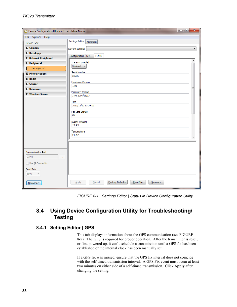 1 setting editor | gps, Setting editor | gps, See figure 8-1 | Campbell Scientific TX320 Transmitter User Manual | Page 48 / 80