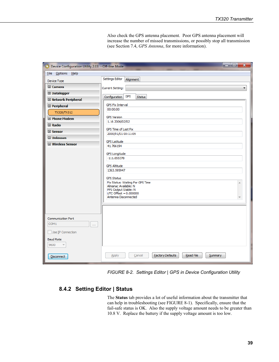 2 setting editor | status, Setting editor | status | Campbell Scientific TX320 Transmitter User Manual | Page 49 / 80