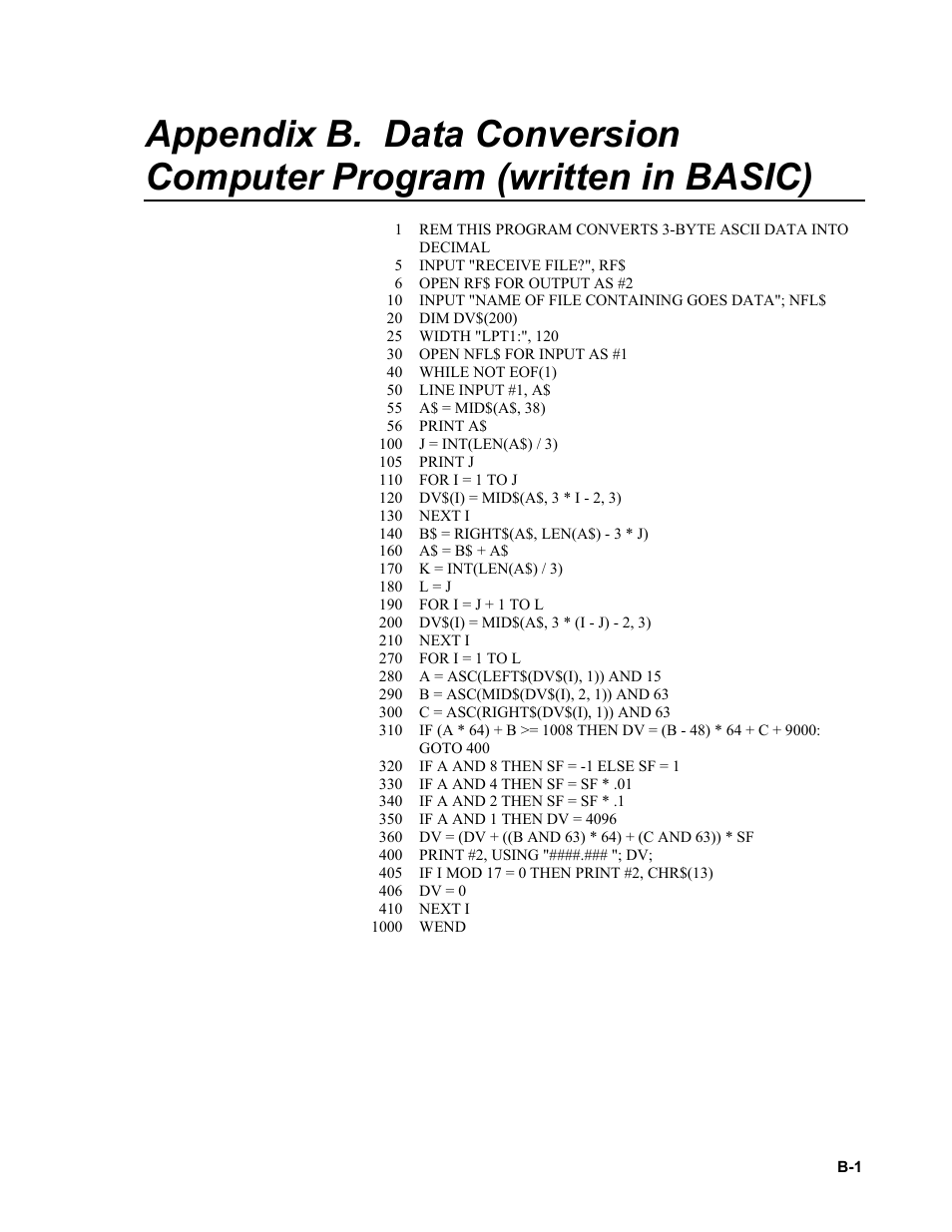 Data conversion computer program (written | Campbell Scientific TX320 Transmitter User Manual | Page 53 / 80