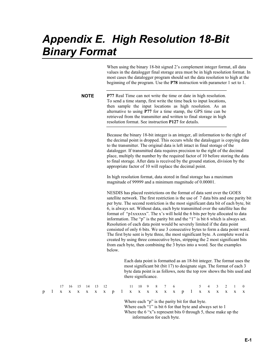 Appendix e. high resolution 18-bit binary format | Campbell Scientific TX320 Transmitter User Manual | Page 61 / 80