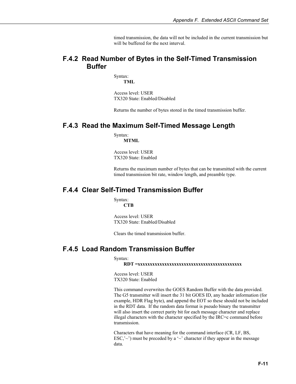 F.4.3 read the maximum self-timed message length, F.4.4 clear self-timed transmission buffer, F.4.5 load random transmission buffer | F.4.5 load, Random | Campbell Scientific TX320 Transmitter User Manual | Page 73 / 80