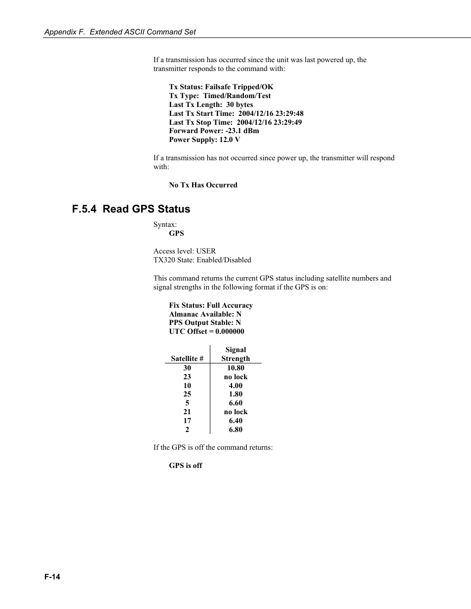 F.5.4 read gps status, F.5.4 read | Campbell Scientific TX320 Transmitter User Manual | Page 76 / 80