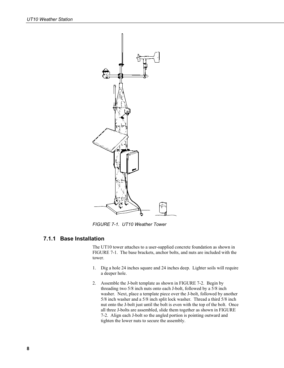 1 base installation, Base installation, 1. ut10 weather tower | Campbell Scientific UT10 10 foot Tower w/ Grounding Kit and Hinged Base User Manual | Page 18 / 66