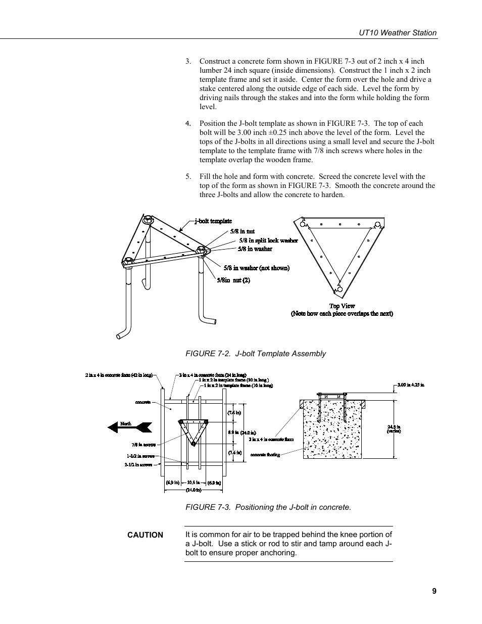2. j-bolt template assembly, 3. positioning the j-bolt in concrete, Figure 7-2 | N figure | Campbell Scientific UT10 10 foot Tower w/ Grounding Kit and Hinged Base User Manual | Page 19 / 66