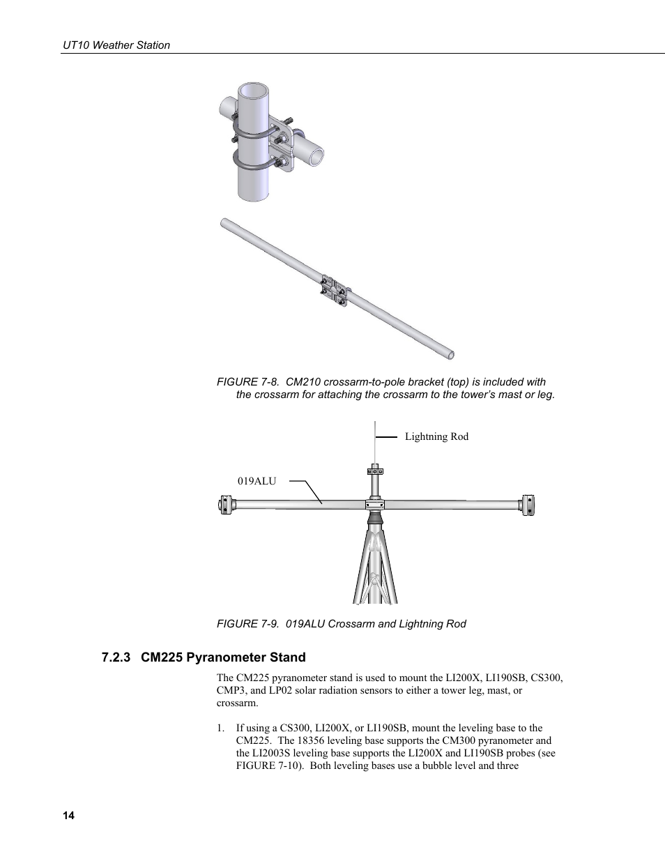 3 cm225 pyranometer stand, Cm225 pyranometer stand, 9. 019alu crossarm and lightning rod | Campbell Scientific UT10 10 foot Tower w/ Grounding Kit and Hinged Base User Manual | Page 24 / 66