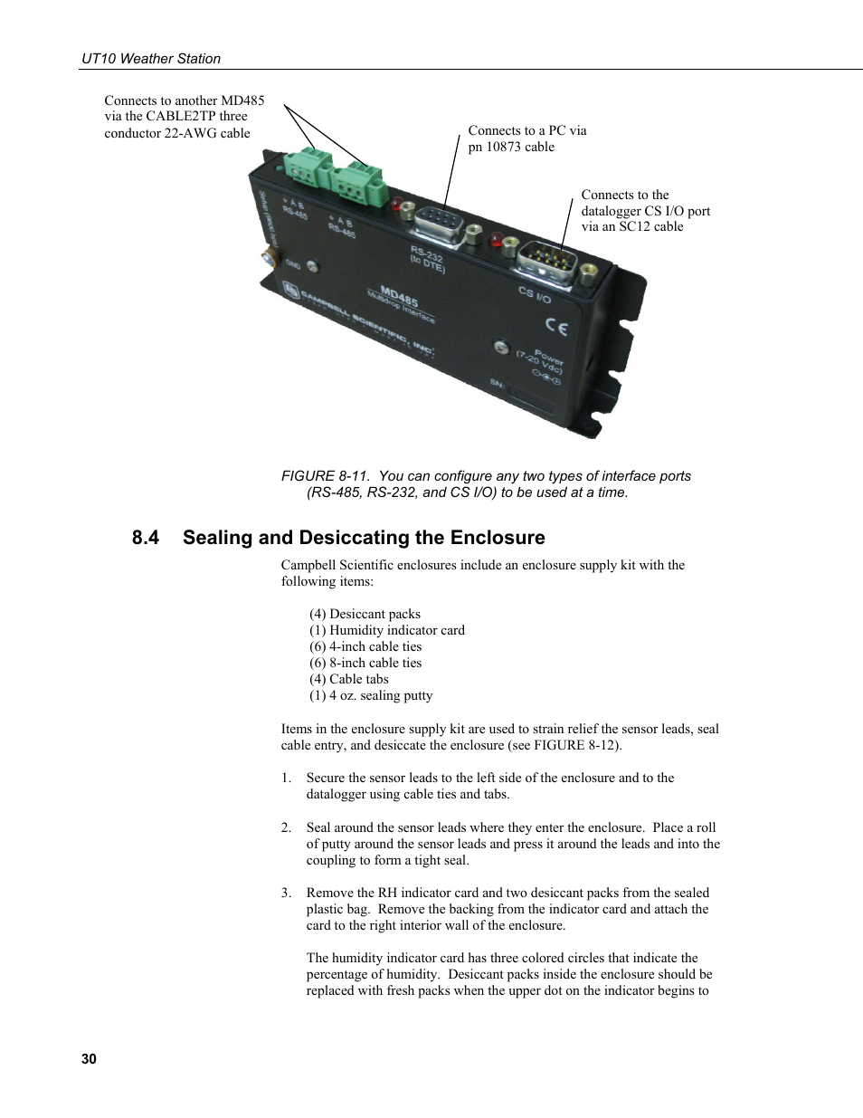 4 sealing and desiccating the enclosure, Sealing and desiccating the enclosure, Rs-232, and cs i/o) to be used at a time | Figure 8-11), N figure 8-11, In figure 8-11, Figure 8-11 | Campbell Scientific UT10 10 foot Tower w/ Grounding Kit and Hinged Base User Manual | Page 40 / 66