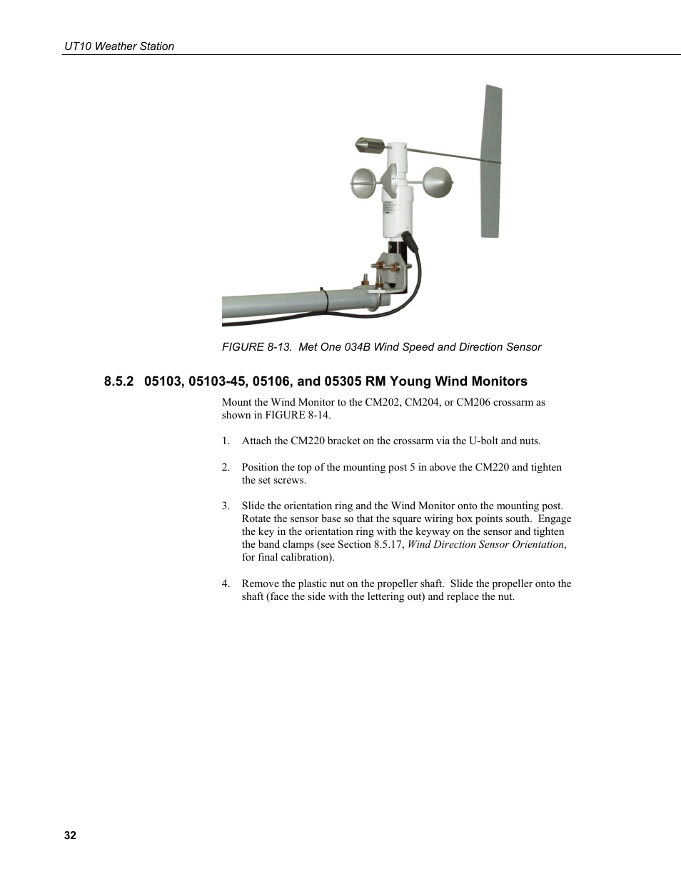 05103, 05103-45, 05106, and 05305 rm young wind, Monitors, 13. met one 034b wind speed and direction sensor | Campbell Scientific UT10 10 foot Tower w/ Grounding Kit and Hinged Base User Manual | Page 42 / 66