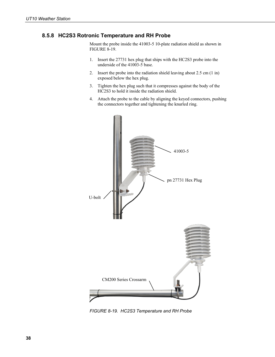 8 hc2s3 rotronic temperature and rh probe, Hc2s3 rotronic temperature and rh probe, 19. hc2s3 temperature and rh probe | Campbell Scientific UT10 10 foot Tower w/ Grounding Kit and Hinged Base User Manual | Page 48 / 66