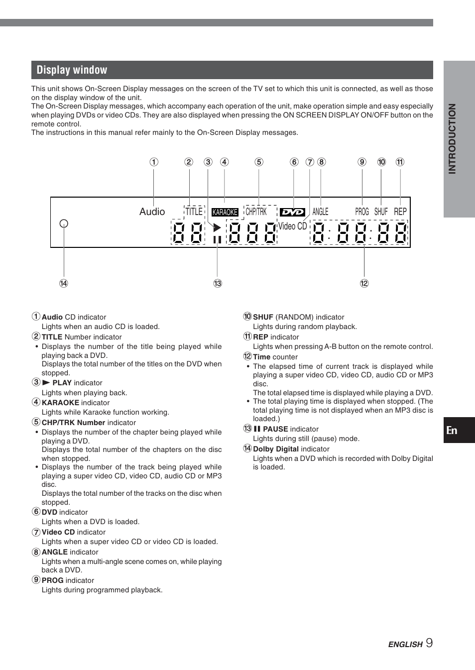 En display window | Aiwa XD-DV270 User Manual | Page 9 / 39