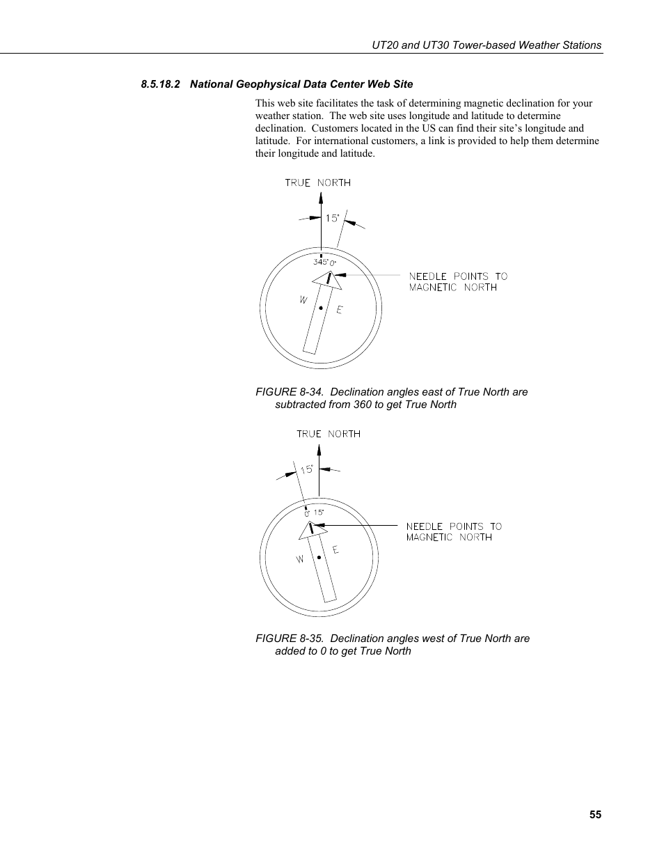 2 national geophysical data center web site, National geophysical data center web site, Get true north | North, N figure 8-34, In figure 8-35 | Campbell Scientific UT20 and UT30 Tower-based Weather Stations User Manual | Page 65 / 74