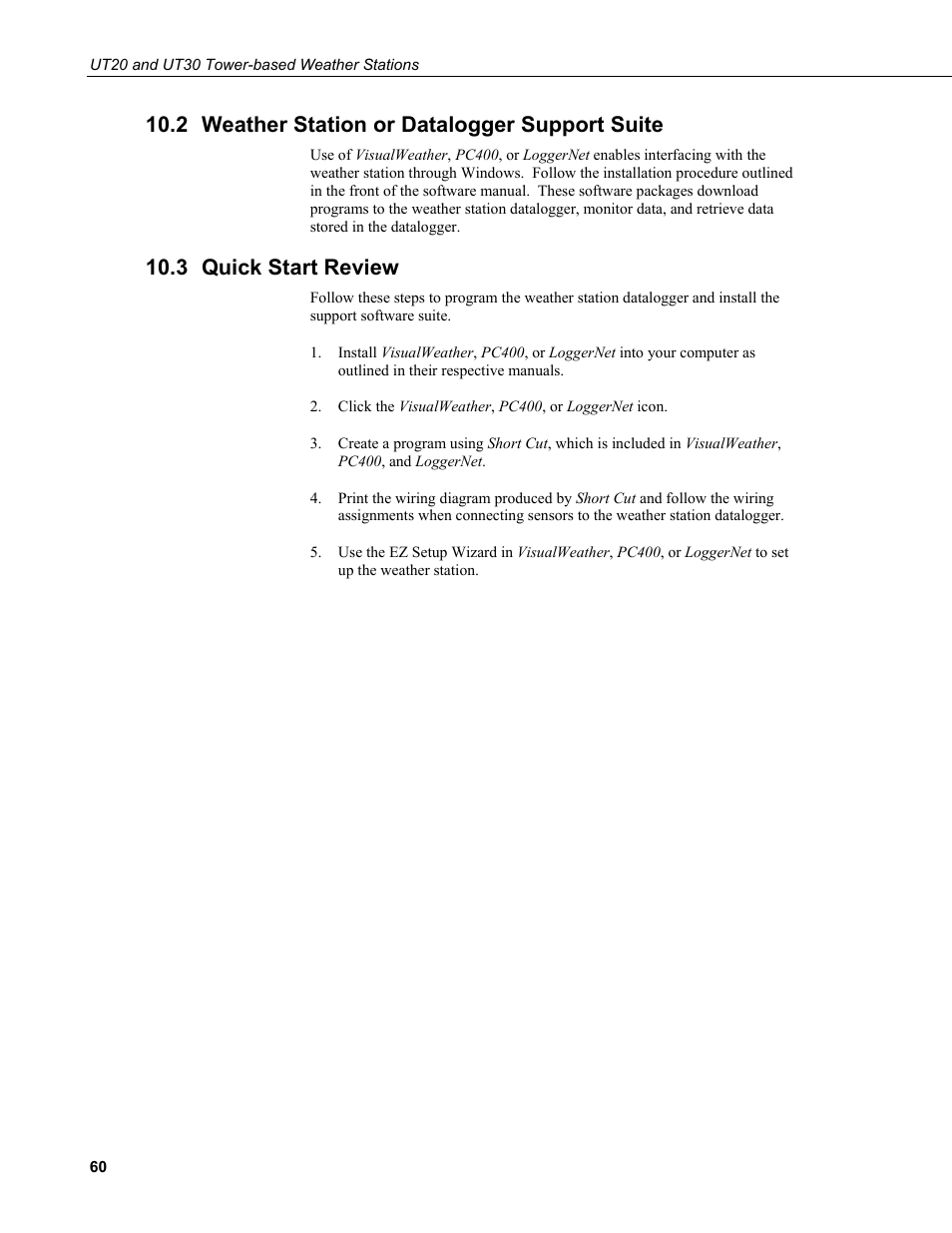 2 weather station or datalogger support suite, 3 quick start review, Weather station or datalogger support suite | Quick start review | Campbell Scientific UT20 and UT30 Tower-based Weather Stations User Manual | Page 70 / 74