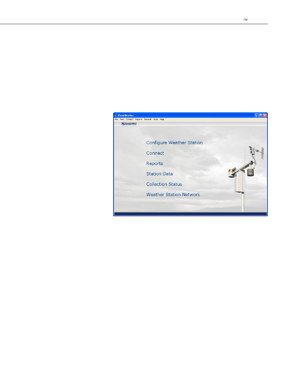 3 getting help, The home screen, Configure weather station | Campbell Scientific VisualWeather Software User Manual | Page 15 / 78